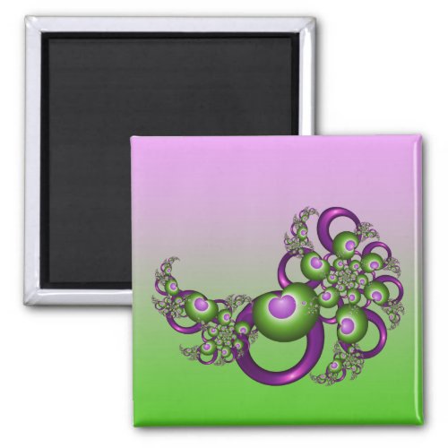 Lovely Pink Green Hearts Modern Abstract Fractal Magnet