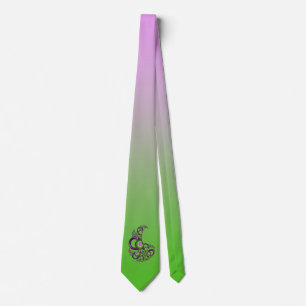 Lovely Pink Green Hearts Modern Abstract Fractal Neck Tie