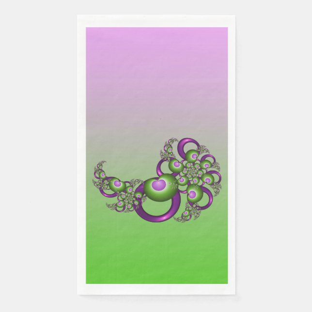 Lovely Pink Green Hearts Modern Abstract Fractal Paper Guest Towels (Front)