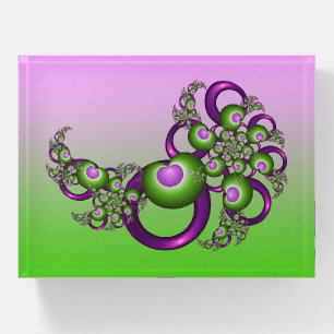 Lovely Pink Green Hearts Modern Abstract Fractal Paperweight