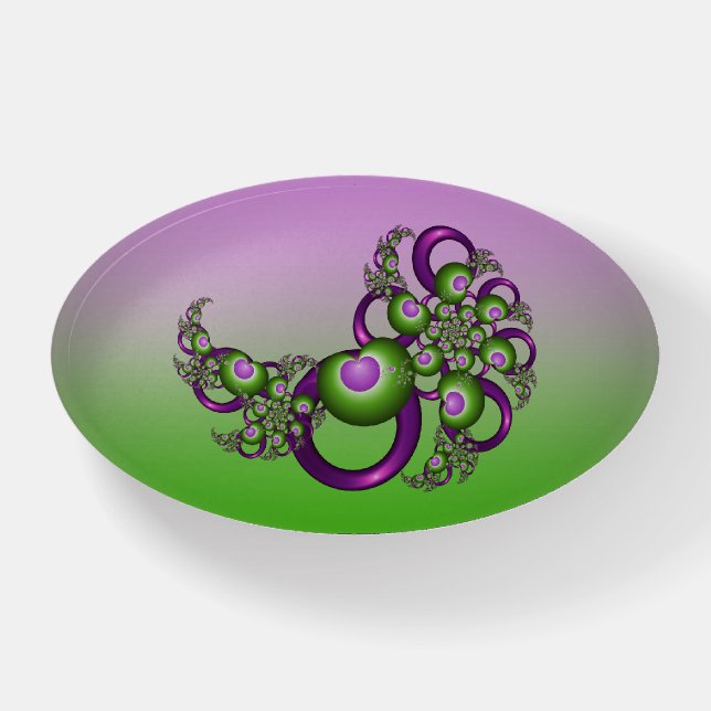 Lovely Pink Green Hearts Modern Abstract Fractal Paperweight (Front)