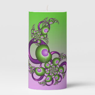 Lovely Pink Green Hearts Modern Abstract Fractal Pillar Candle