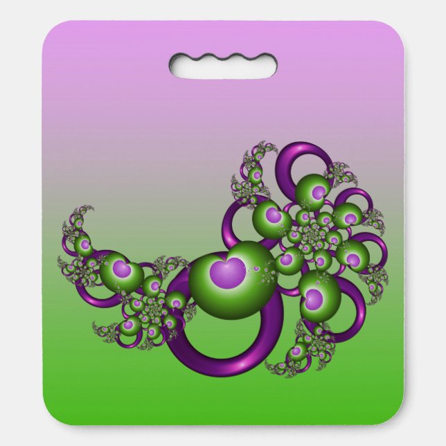 Lovely Pink Green Hearts Modern Abstract Fractal Seat Cushion (Front Vertical)