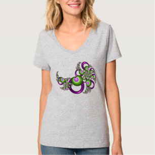 Lovely Pink Green Hearts Modern Abstract Fractal T-Shirt