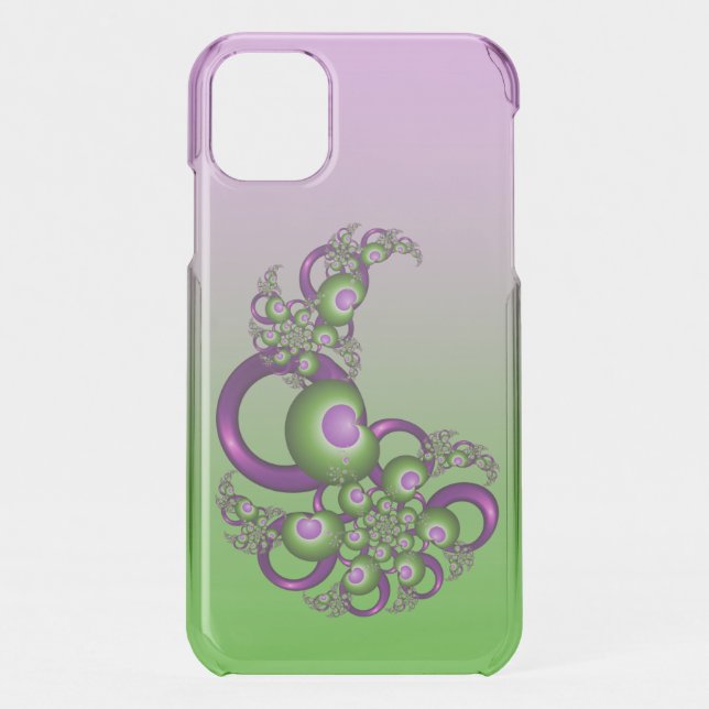 Lovely Pink Green Hearts Modern Abstract Fractal Uncommon iPhone Case (Back)