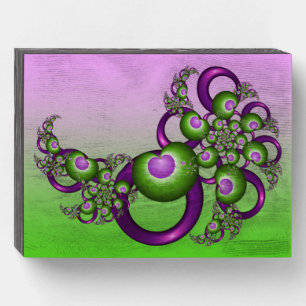 Lovely Pink Green Hearts Modern Abstract Fractal Wooden Box Sign