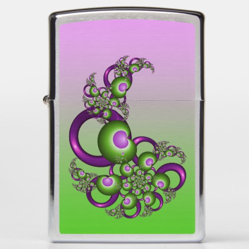 Lovely Pink Green Hearts Modern Abstract Fractal Zippo Lighter