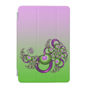 Lovely Pink Green Hearts Modern Fractal Initials iPad Mini Cover