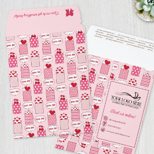 Lovely Pink Heart Envelopes Open Me! Your Logo Envelope Mailers