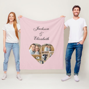 Lovely Pink Heart Photo Collage Personalized Fleece Blanket