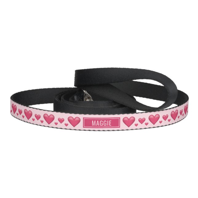 Lovely Pink Hearts And A Personalizable Pet Name Pet Leash (Handle)