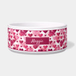 Lovely Pink Hearts Pattern With Custom Name Bowl<br><div class="desc">Destei's pattern of heart shapes in different sizes and in different shades of pink. There is also a personalizable text area for a name. Perfect design for Valentine's Day time or simply to add some pink color to a space.</div>