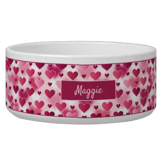 Lovely Pink Hearts Pattern With Custom Name Bowl