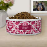 Lovely Pink Hearts Pattern With Custom Name Bowl<br><div class="desc">Destei's pattern of heart shapes in different sizes and in different shades of pink. There is also a personalizable text area for a name. Perfect design for Valentine's Day time or simply to add some pink color to a space.</div>