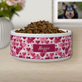 Lovely Pink Hearts Pattern With Custom Name Bowl