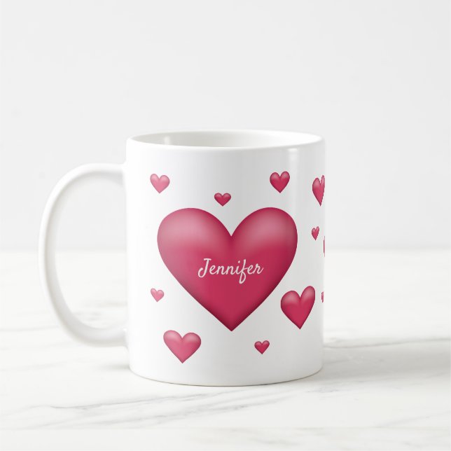 Lovely Pink Hearts With A Personalized Name Coffee Mug (Left)