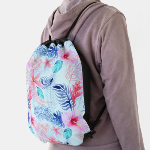 Lovely Pink Hibiscus Tropical Floral Pattern  Drawstring Bag