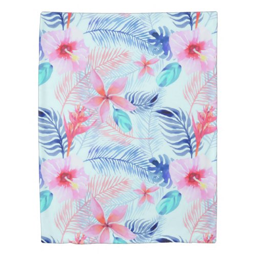 Lovely Pink Hibiscus Tropical Floral Pattern  Duvet Cover