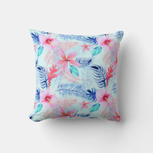 Lovely Pink Hibiscus Tropical Floral Pattern Throw Pillow