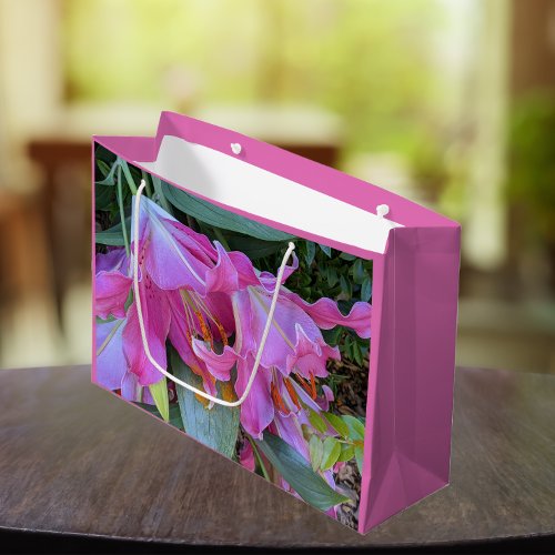 Lovely Pink Lilies Floral Large Gift Bag