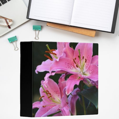 Lovely Pink Lily Blooms Floral 3 Ring Binder