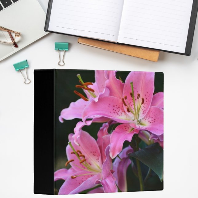 Lovely Pink Lily Blooms Floral 3 Ring Binder (In Situ Office)