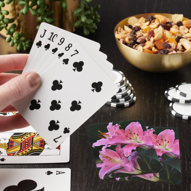 Lovely Pink Lily Blooms Floral Poker Cards (In Situ)