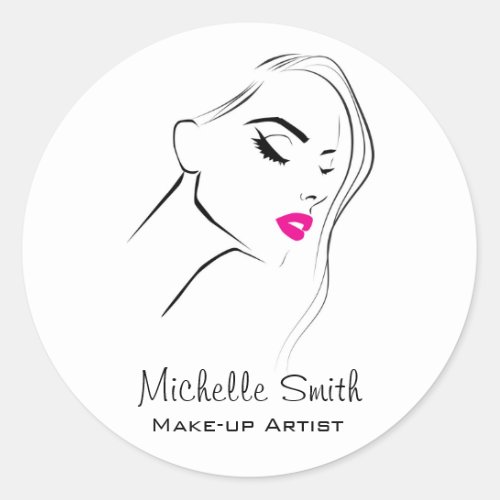 Lovely pink lips make up artist  branding classic round sticker