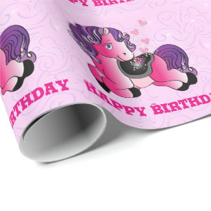 Lovely pink little pony horse wrapping paper