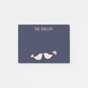 Lovely Pink Love birds on a blue background Post-it Notes