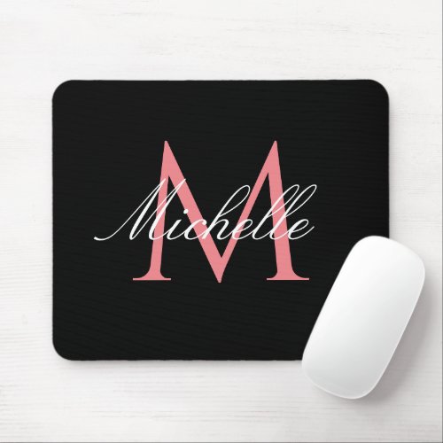 lovely pink monogram black  mouse pad
