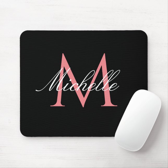 lovely pink monogram black  mouse pad (With Mouse)