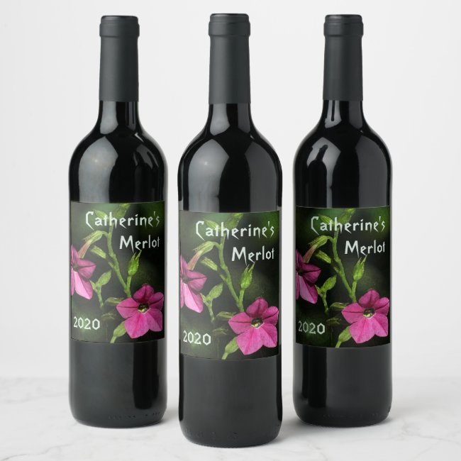 Lovely Pink Nicotiana Flowers Wine Label
