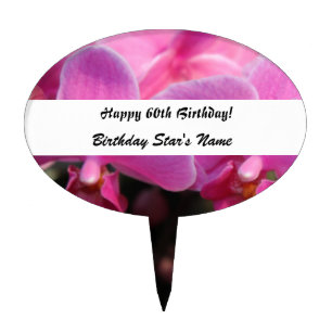 Lovely pink orchid flowers. Birthday wishes Cake Topper