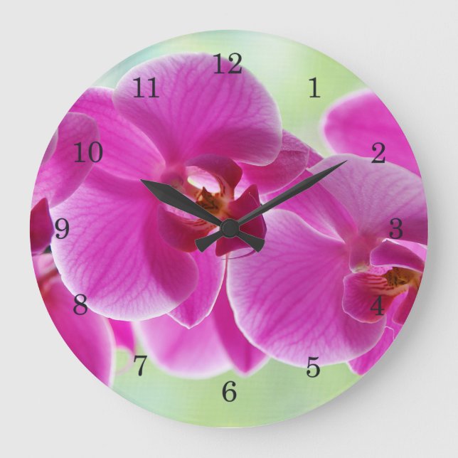 Lovely Pink Orchids Large Clock (Front)