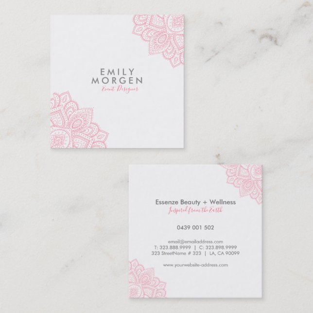 Lovely Pink Paisley Mandala Square Business Card (Front/Back)