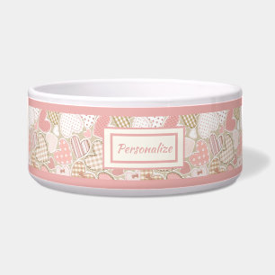 Lovely Pink Patchwork Quilt Heart Pattern Cat Dog Bowl