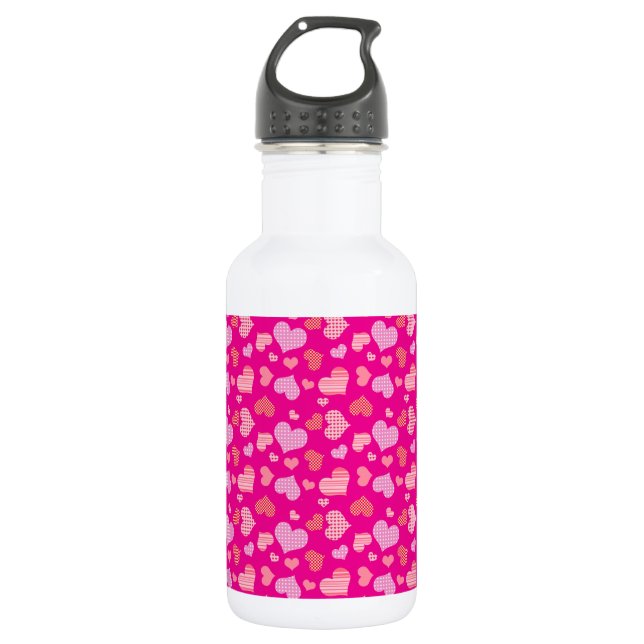 Lovely Pink Pattern of Hearts Water Bottle (Front)