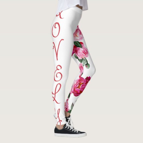 Lovely Pink Peony Floral Leggings