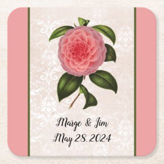 Lovely Pink Peony on Lacey Looking Damask and Name