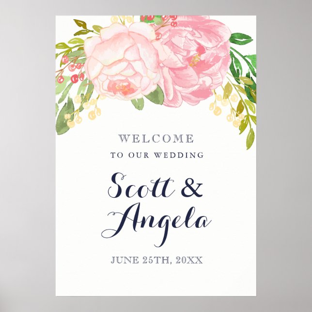 Lovely Pink Peony Welcome Sign (20x28) (Front)