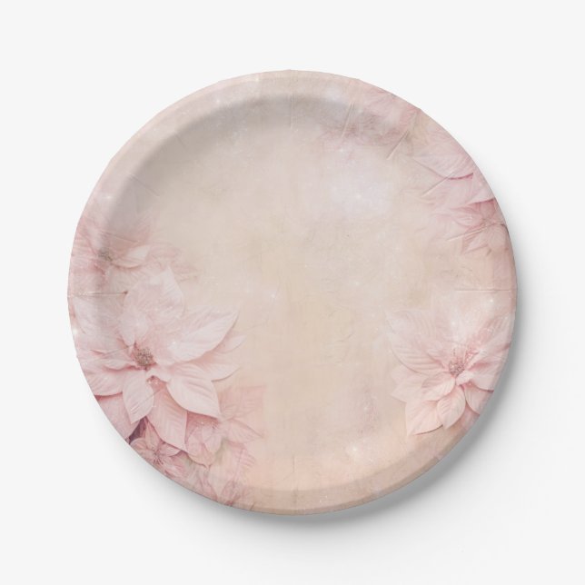 Lovely Pink Poinsettia  Paper Plates (Front)