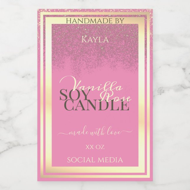 Lovely Pink Product Packaging Labels Gold Frame (Single Label)