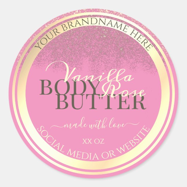 Lovely Pink Product Packaging Labels Gold Frame (Front)