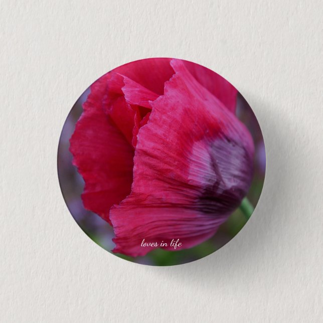 Lovely Pink & Purple Poppy Flower Button (Front)