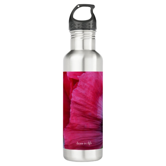 Lovely PInk & Purple Poppy Flower Stainless Steel Water Bottle (Front)
