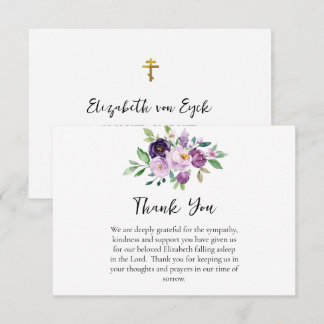 Lovely Pink Purple Watercolor Flowers Funeral      Thank You Card