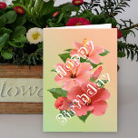 Lovely Pink Red Tropical Hibiscus Flowers Birthday Card<br><div class="desc">A bouquet of beautiful tropical Hibiscus Flowers a pastel orange green background. The verse inside the card can kept changed or deleted so you can hand write your own.</div>