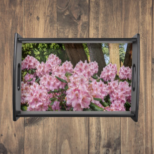 Lovely Pink Rhododendron Blooms Floral Serving Tray