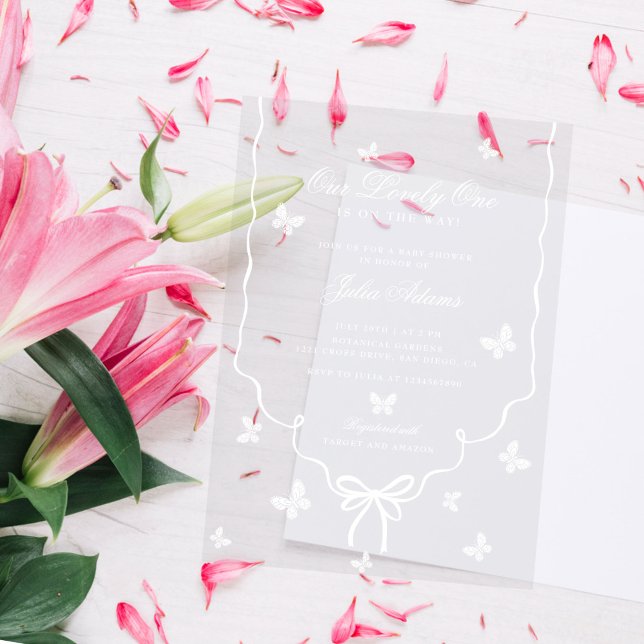 Lovely Pink Rose Floral Golden Bow Baby shower Acrylic Invitations (Creator Uploaded)
